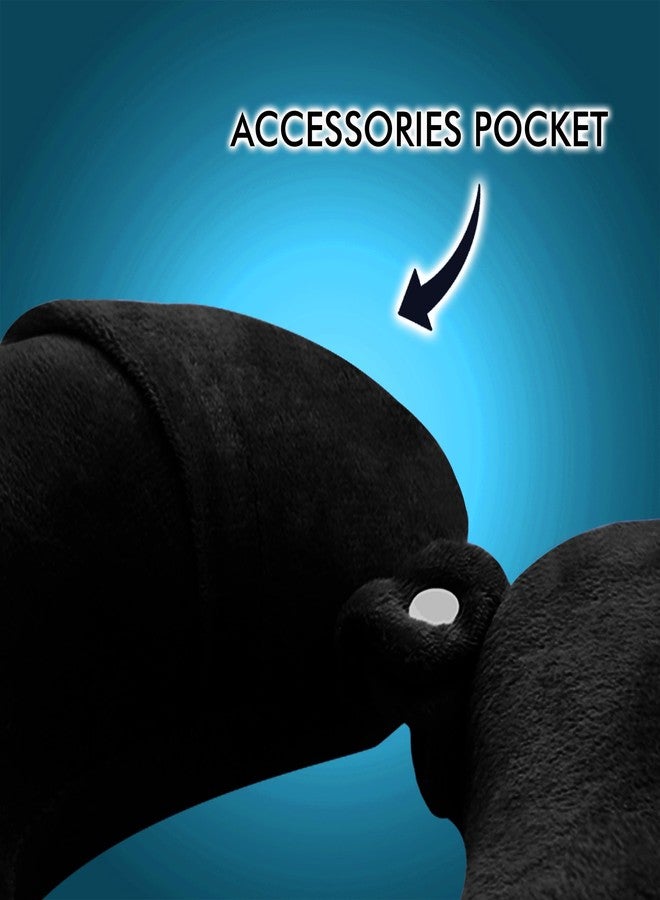 GREELI Cotton Blend Neck Pillow for Travelling Luxurious Airplane Travel Pillow Head Rest Neck Holder Pillow Combo with Premium Eye Mask & 5 Years Warranty, Black - Image 3